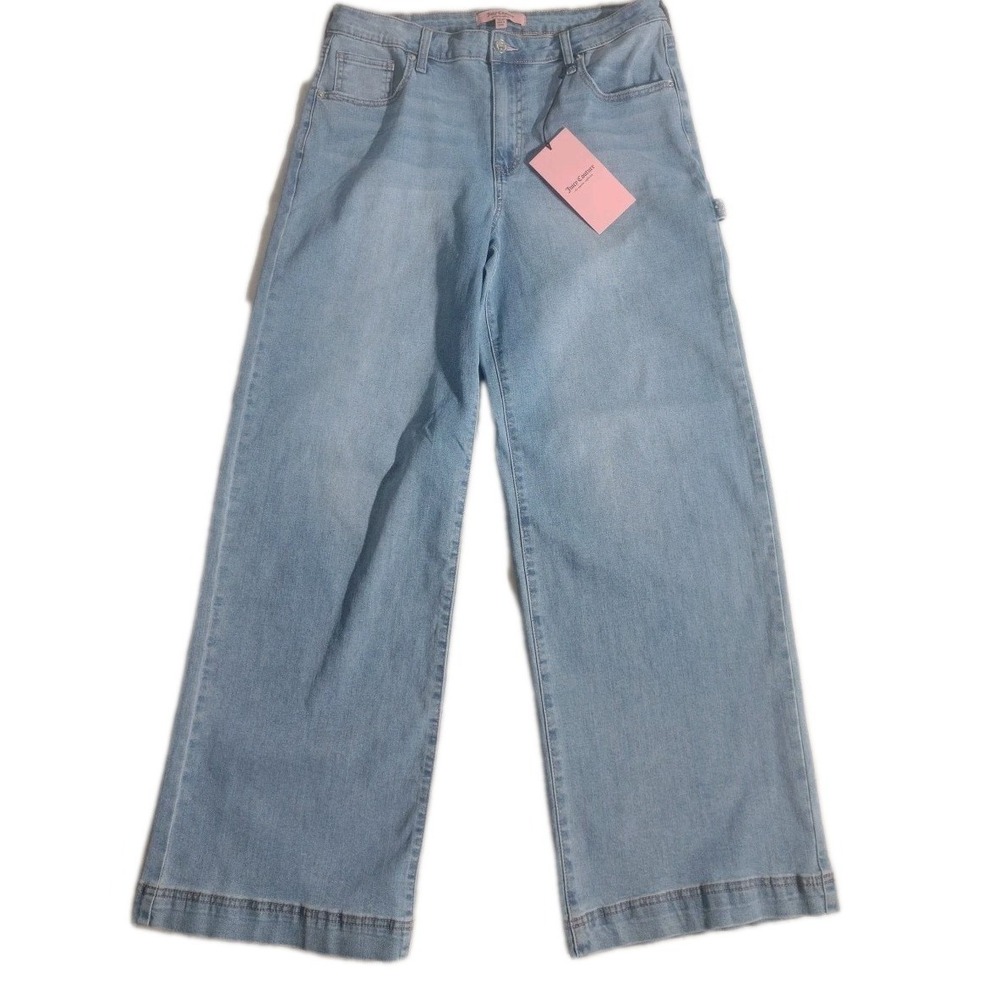 Juicy Couture Light Blue Wide Leg Carpenter Jeans with Rhinestone “Juicy”